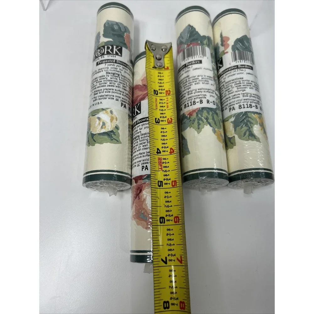 York Prepasted Wallpaper Border Floral Cottage Pink Rose Grandma Core Lot Of 4